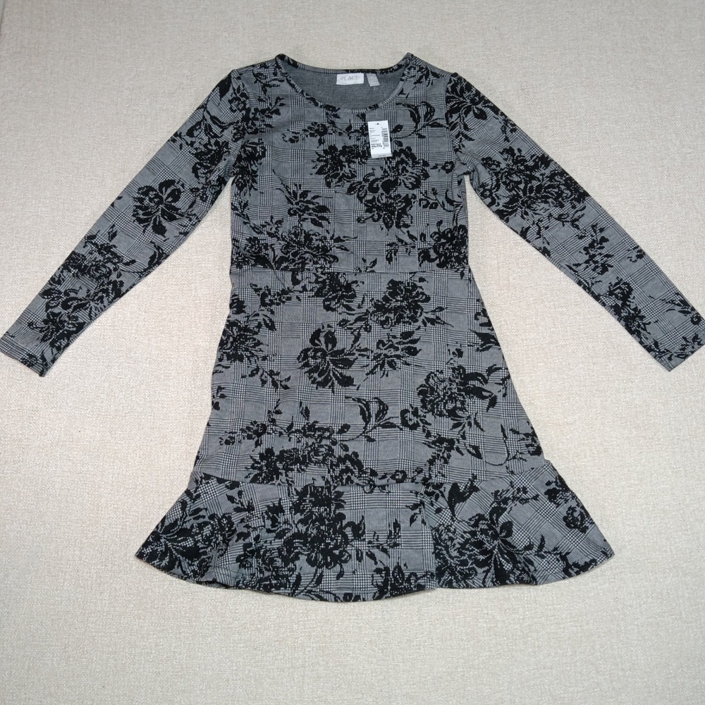 NWT The Childrens Place Girls XXL 16 Plaid Floral Long Sleeve Ruffle Hem Dress
